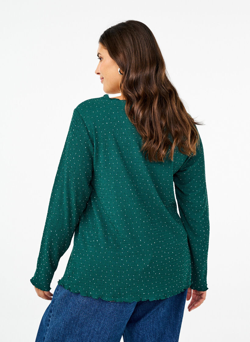 Long-sleeved blouse with rhinestones, Green, Model image number 2