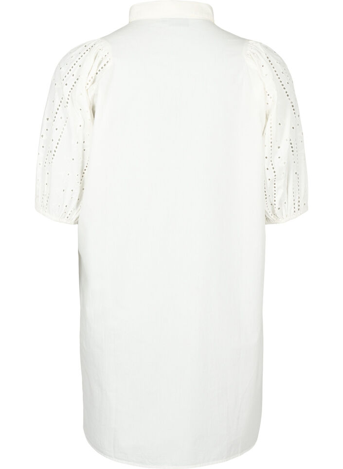 Cotton shirt dress with broderie anglaise, Off White, Packshot image number 1