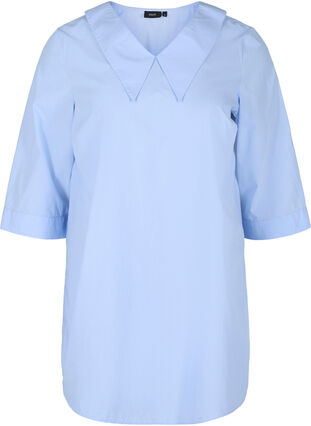 Cotton tunic with large collar, Blue Heron, Packshot image number 0