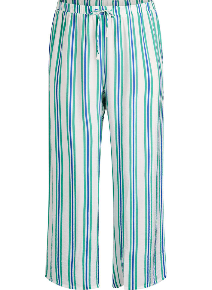Striped trousers with a high waist and wide legs, Vanilla, Packshot image number 0