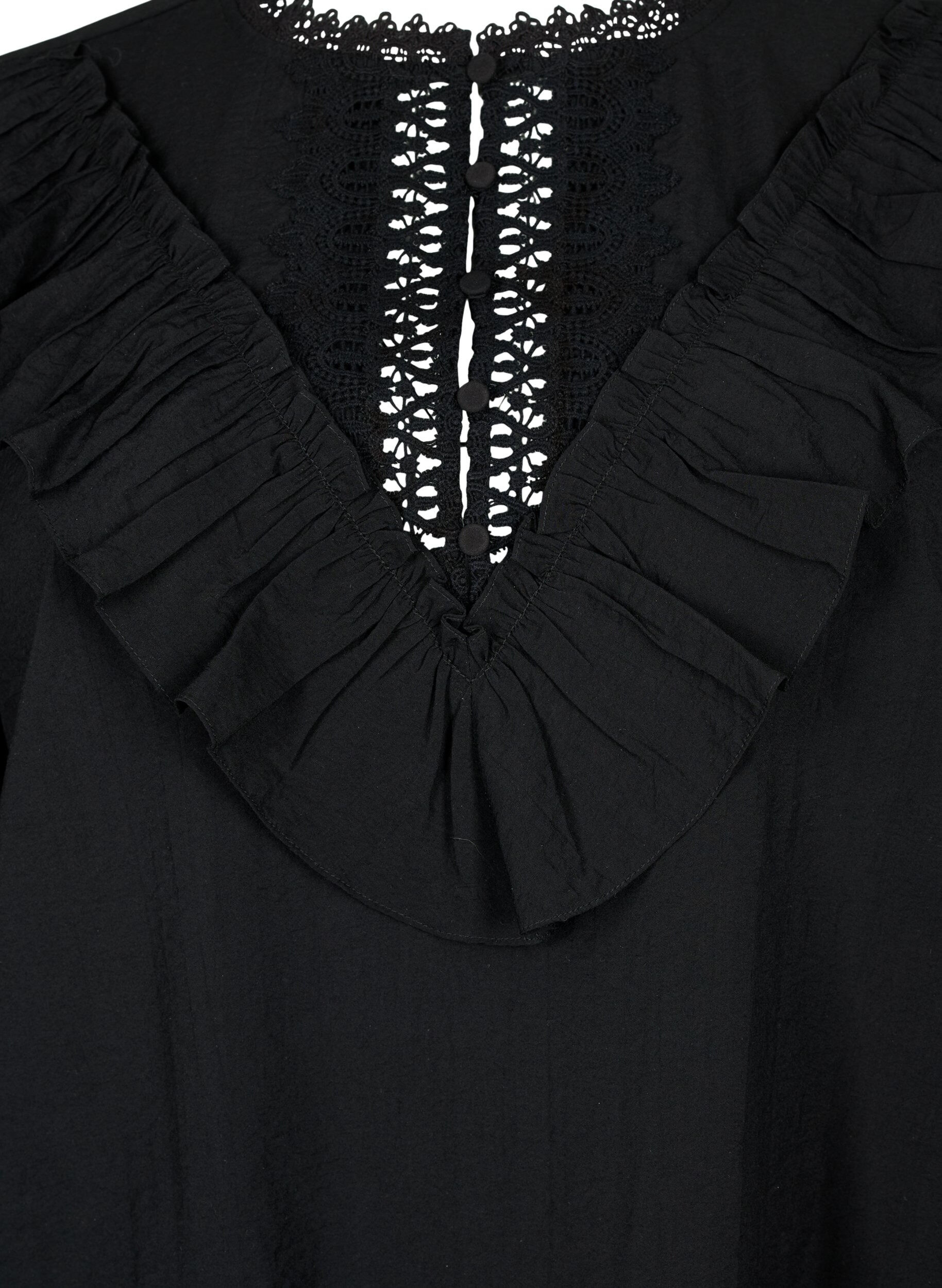Zizzifashion Viscose blouse with ruffles and embroidery detail, Black, Packshot image number 2