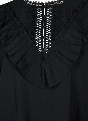 Viscose blouse with ruffles and embroidery detail, Black, Packshot image number 2