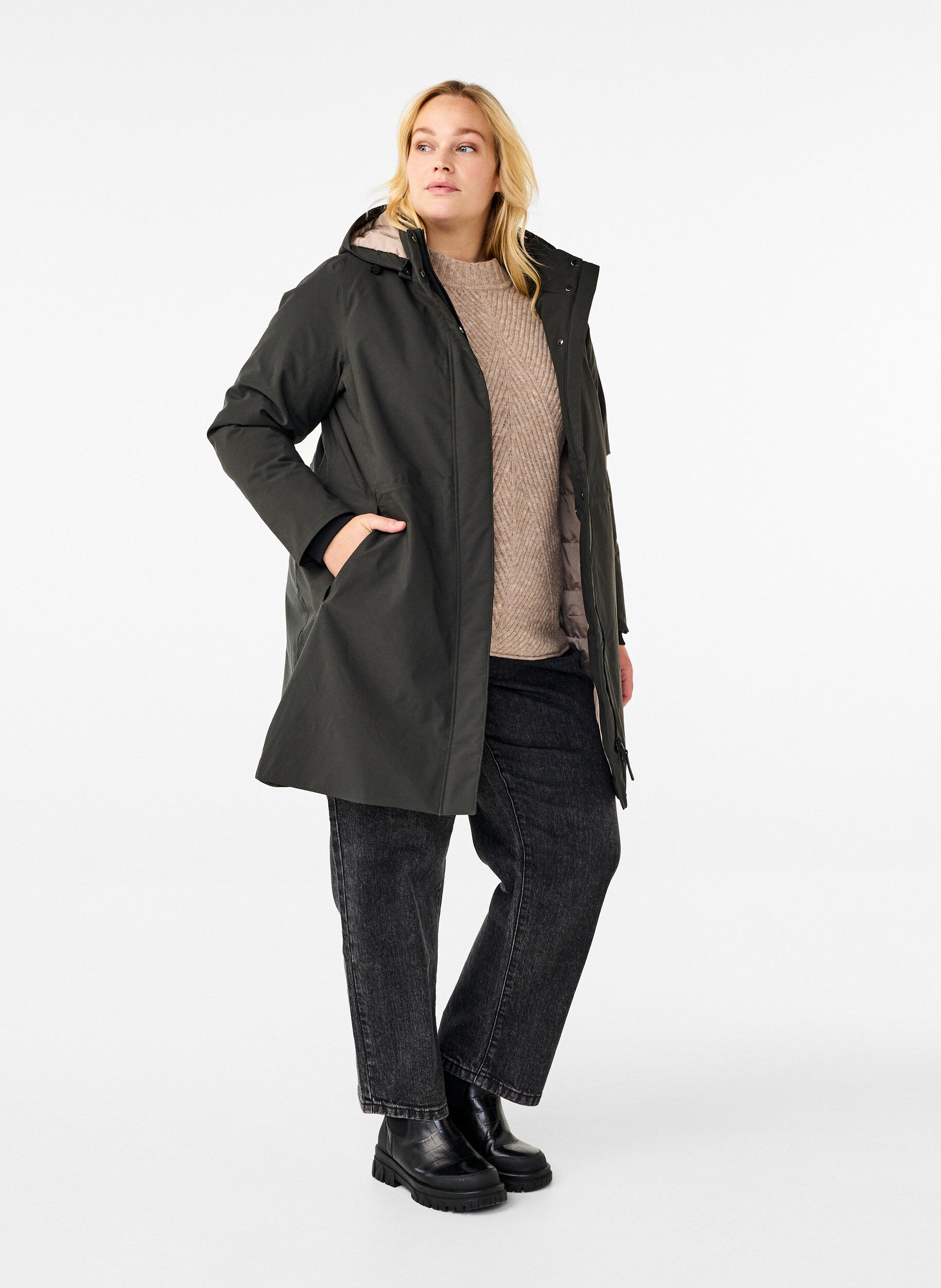 Zizzifashion Functional parka winter coat with a hood, Raven, Model image number 2