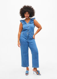 Denim jumpsuit with ruffles, Light Blue Denim, Model