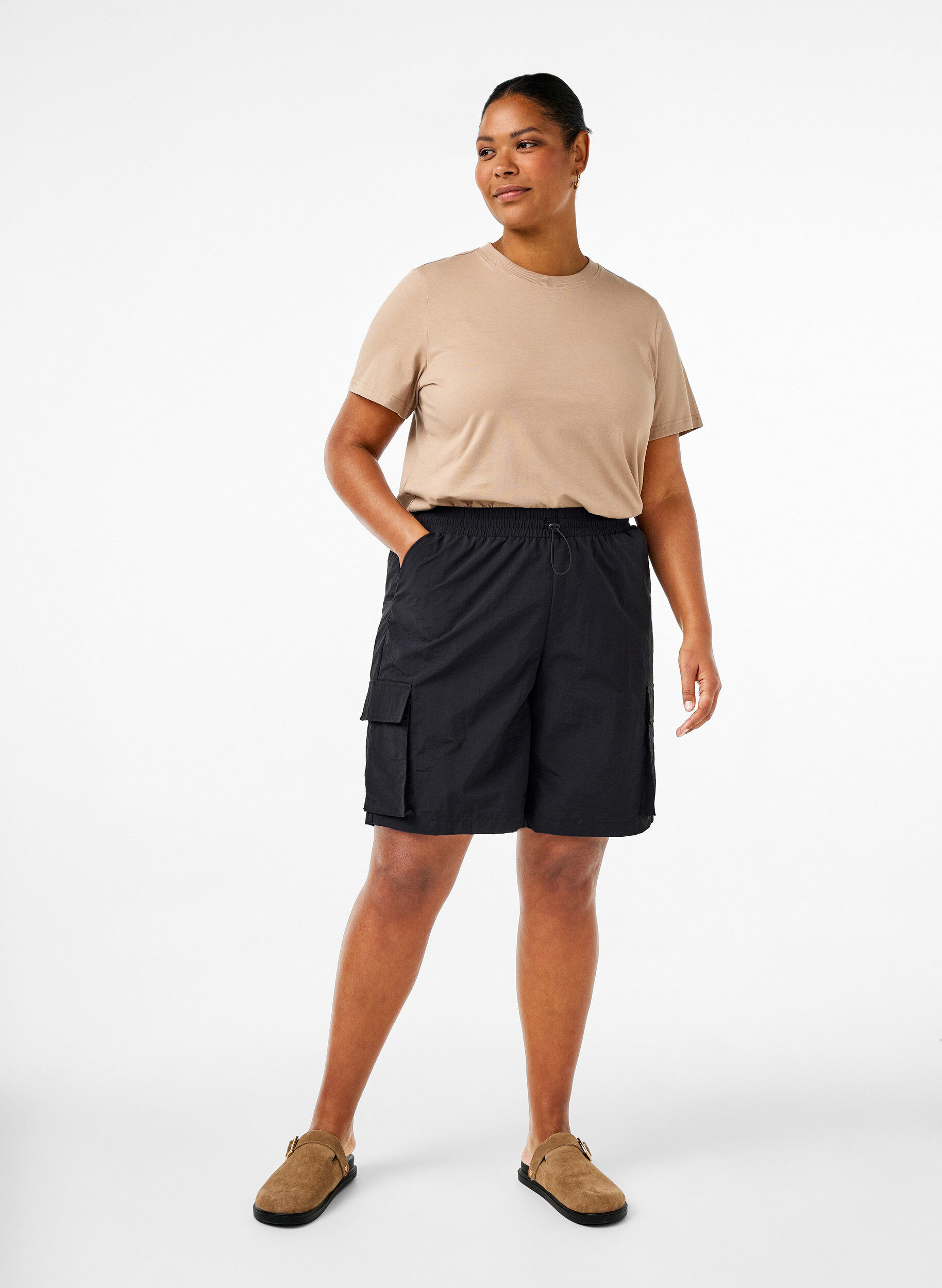 ZizzifashionBasic cotton T-shirt with round neck, Beige, Model image number 1