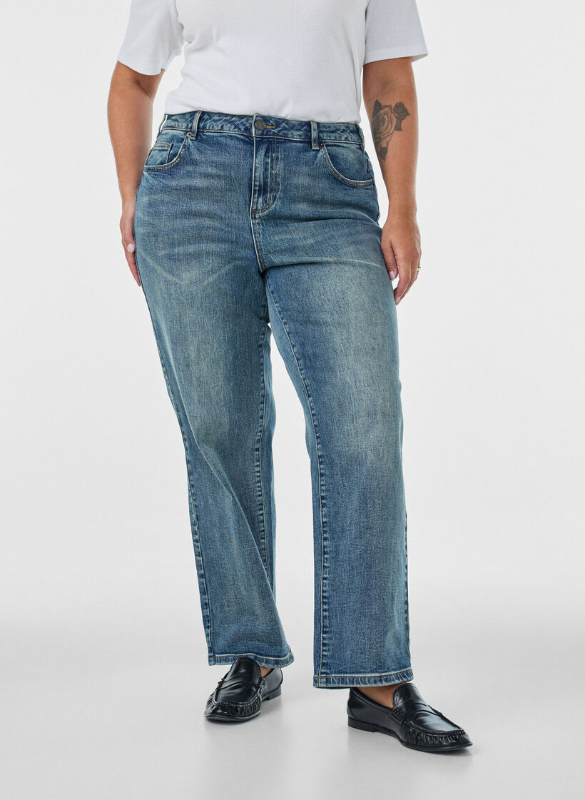 Kiana straight fit jeans with a lightly distressed look, Blue, Model image number 2