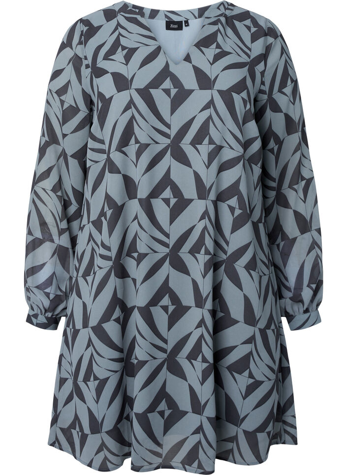 Long-sleeved dress with V-neck, Graphic Leaf, Packshot image number 0