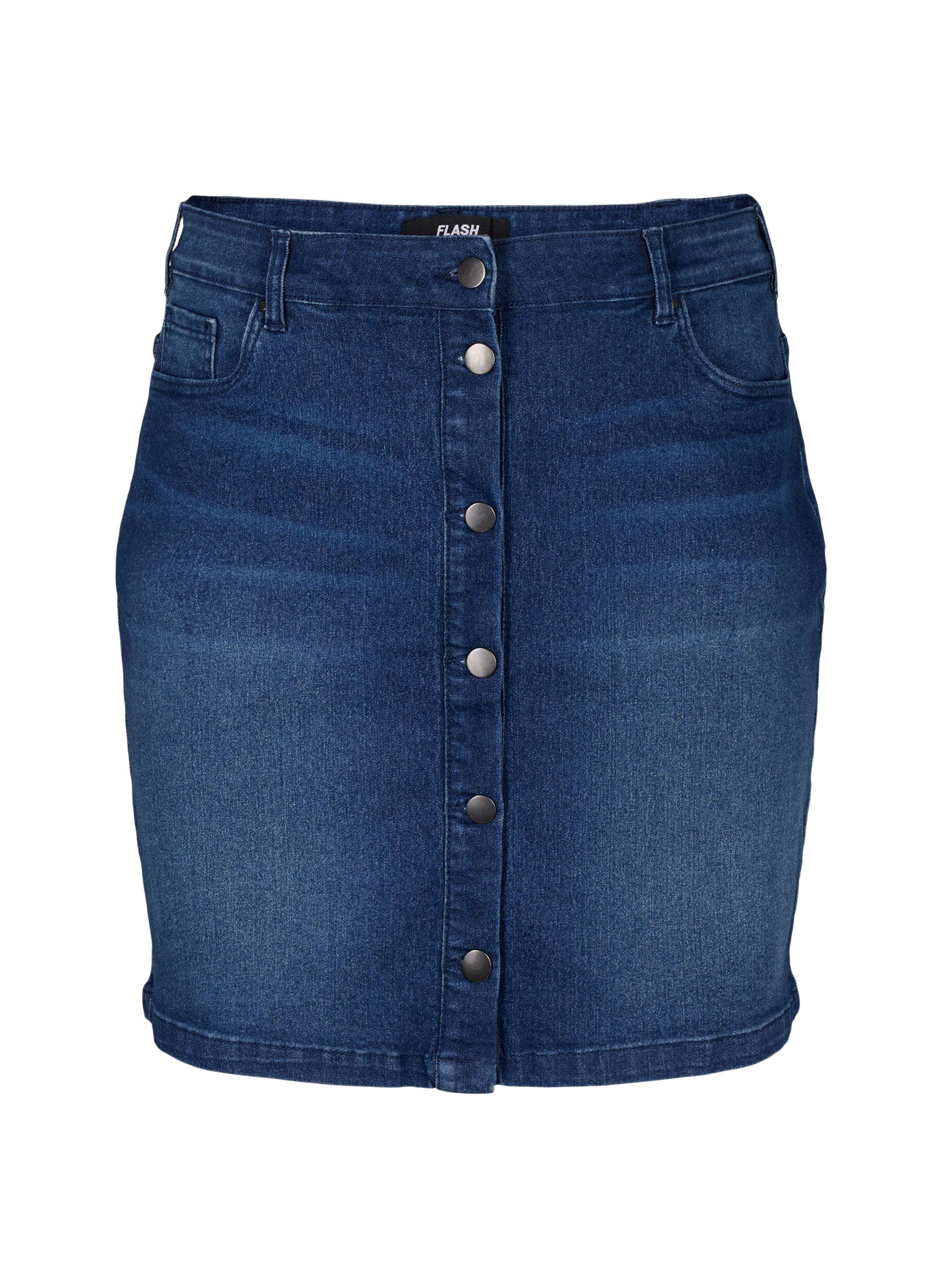 Zizzifashion FLASH - Denim skirt with button closure, Blue, Packshot image number 0