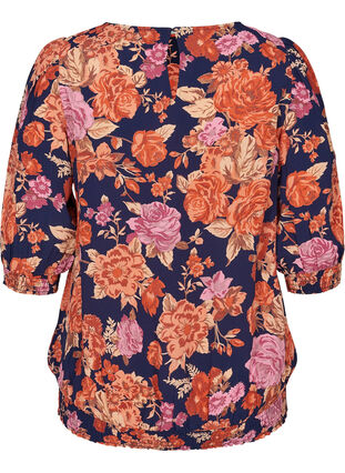 Floral blouse in viscose with smock, Vintage AOP, Packshot image number 1