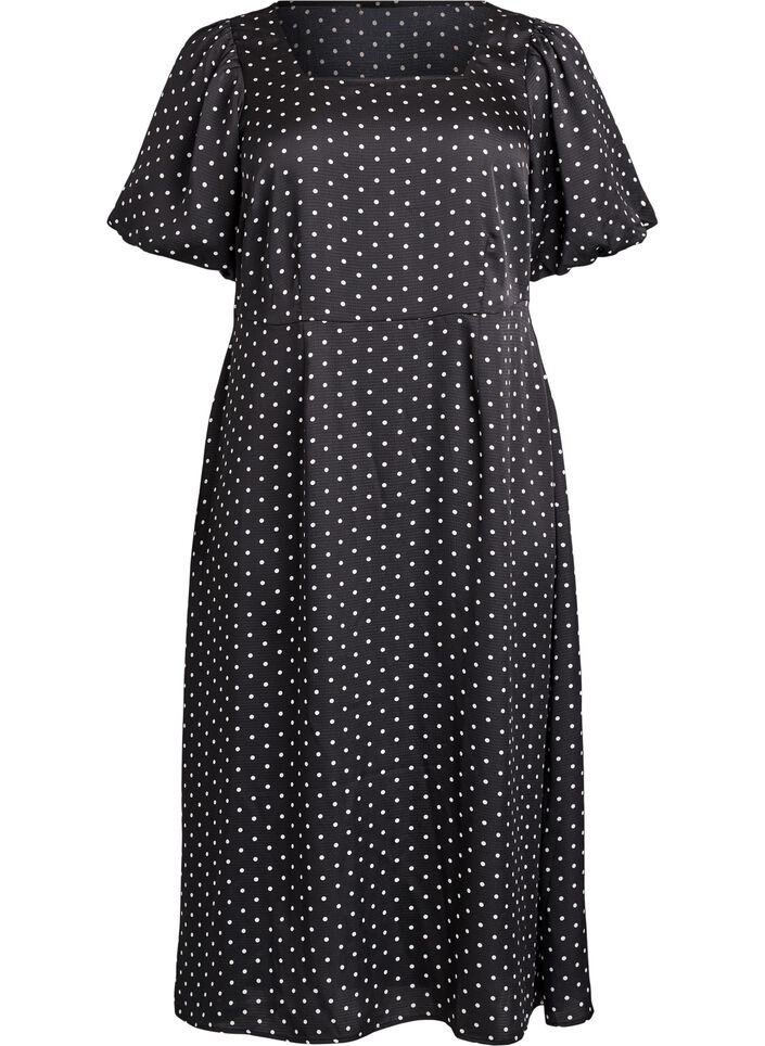 Polka dot midi dress with square neckline, Black, Packshot image number 0