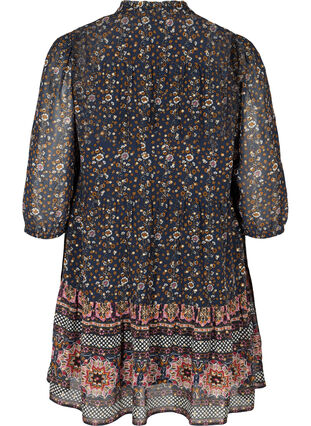 Floral tunic with 3/4-length sleeves and tie detail, Navy Blazer AOP, Packshot image number 1