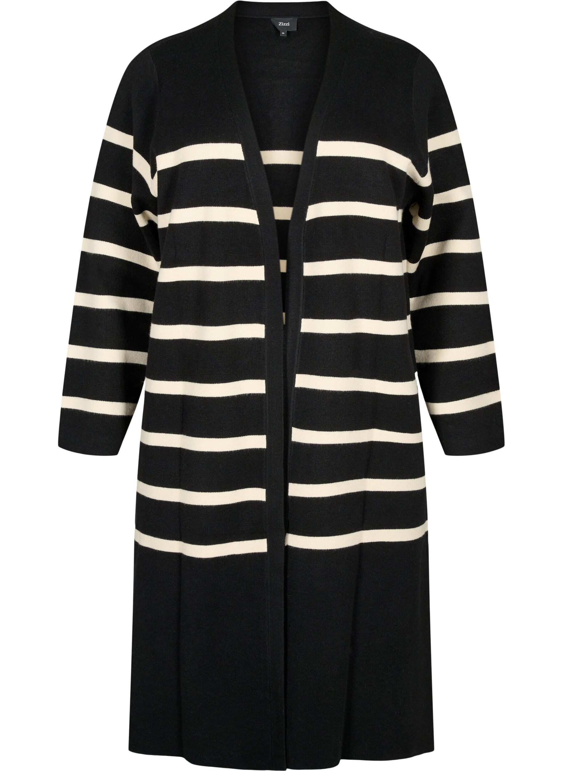 Zizzifashion Striped knit cardigan in viscose blend, Black w. Birch, Packshot image number 0