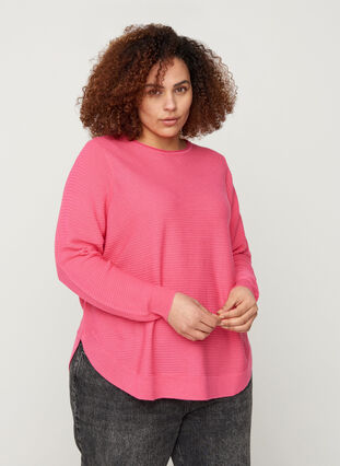 Knitted blouse with round neckline, Hot Pink, Model image number 0