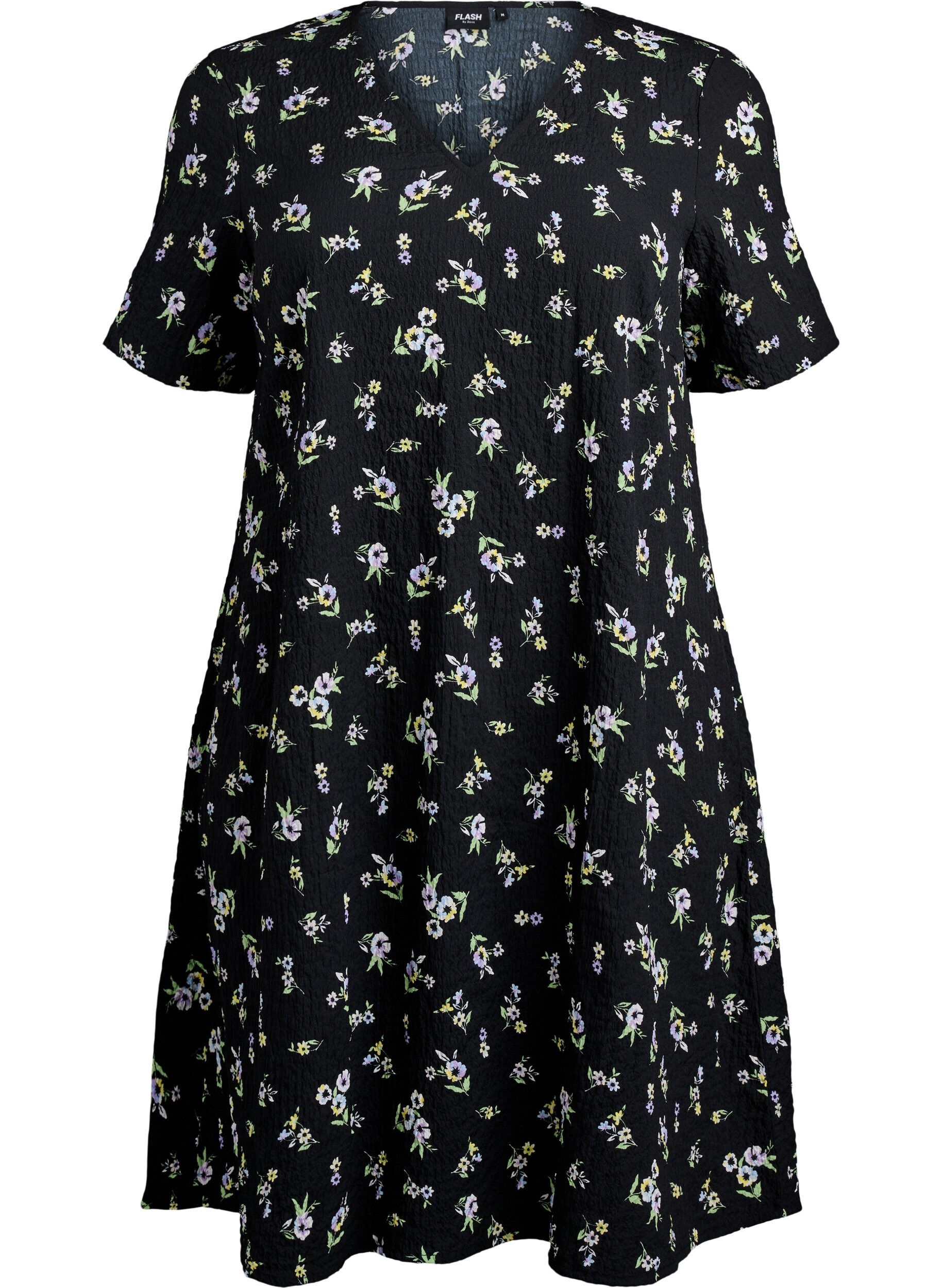 Zizzifashion Short-sleeved dress with a V-neck, Black, Packshot image number 0