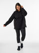 Fleece hoodie with a high neck and embroidered text, Black, Model image number 1