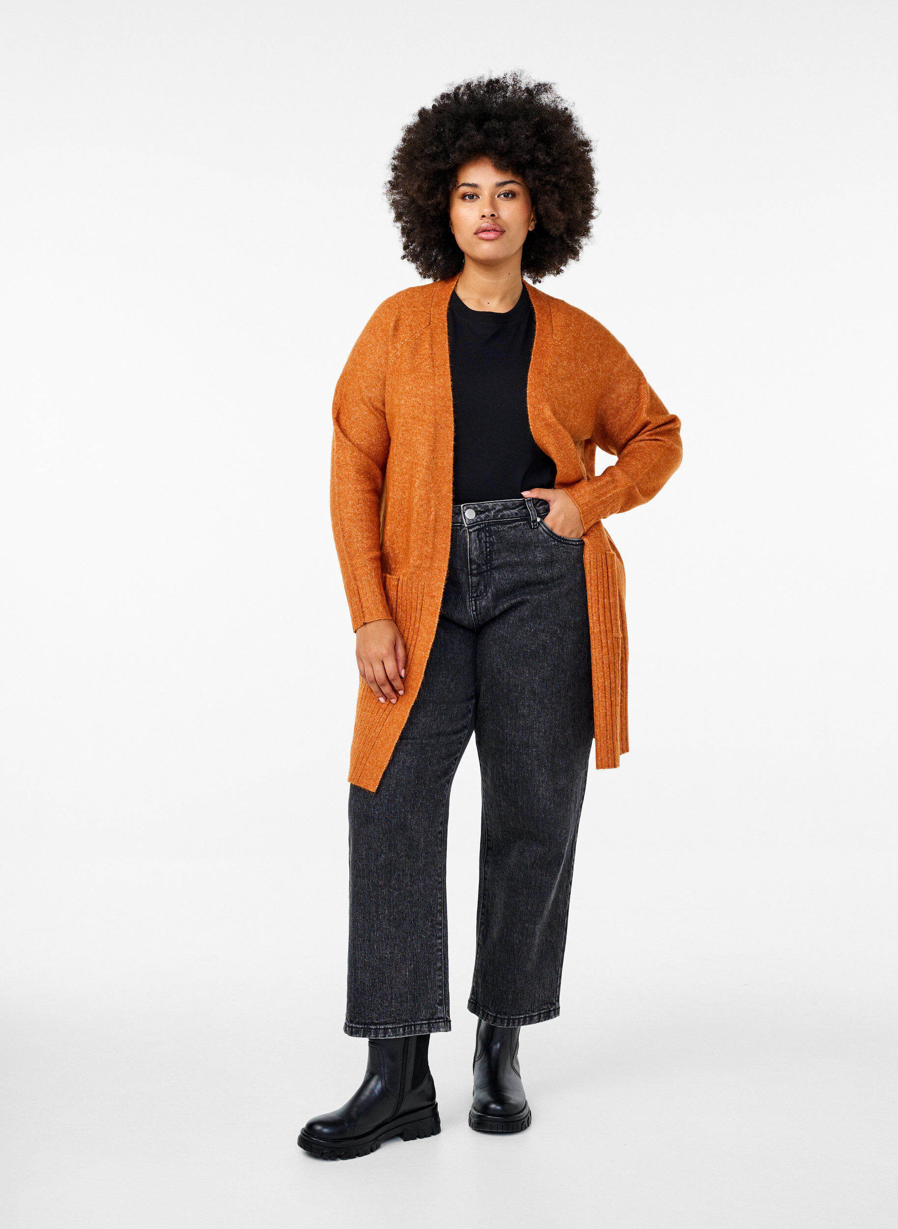 Zizzifashion Long cardigan with pockets, Autumnal Mel., Model image number 2