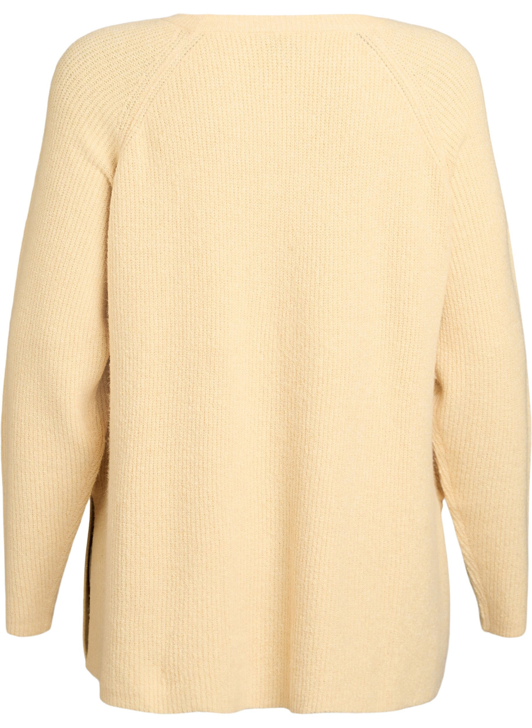 Zizzifashion Knitted jumper with a diagonal pattern and raglan sleeves, Yellow, Packshot image number 1