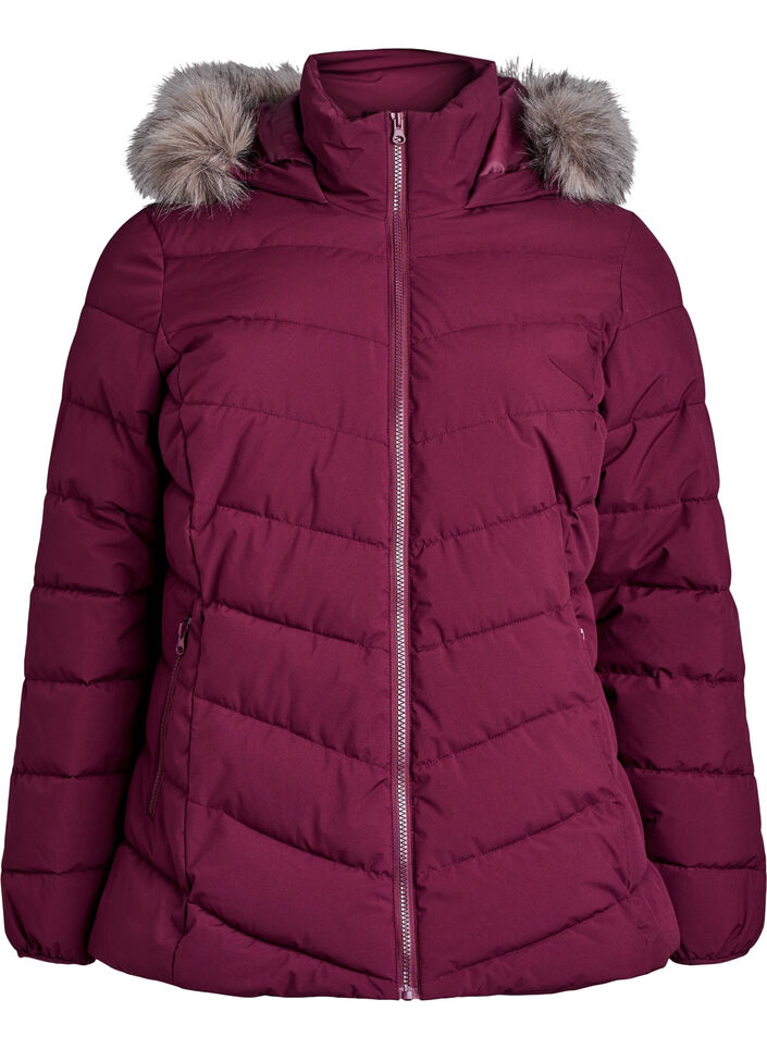 Short puffer jacket with hood, Dark Bordeaux, Packshot image number 0