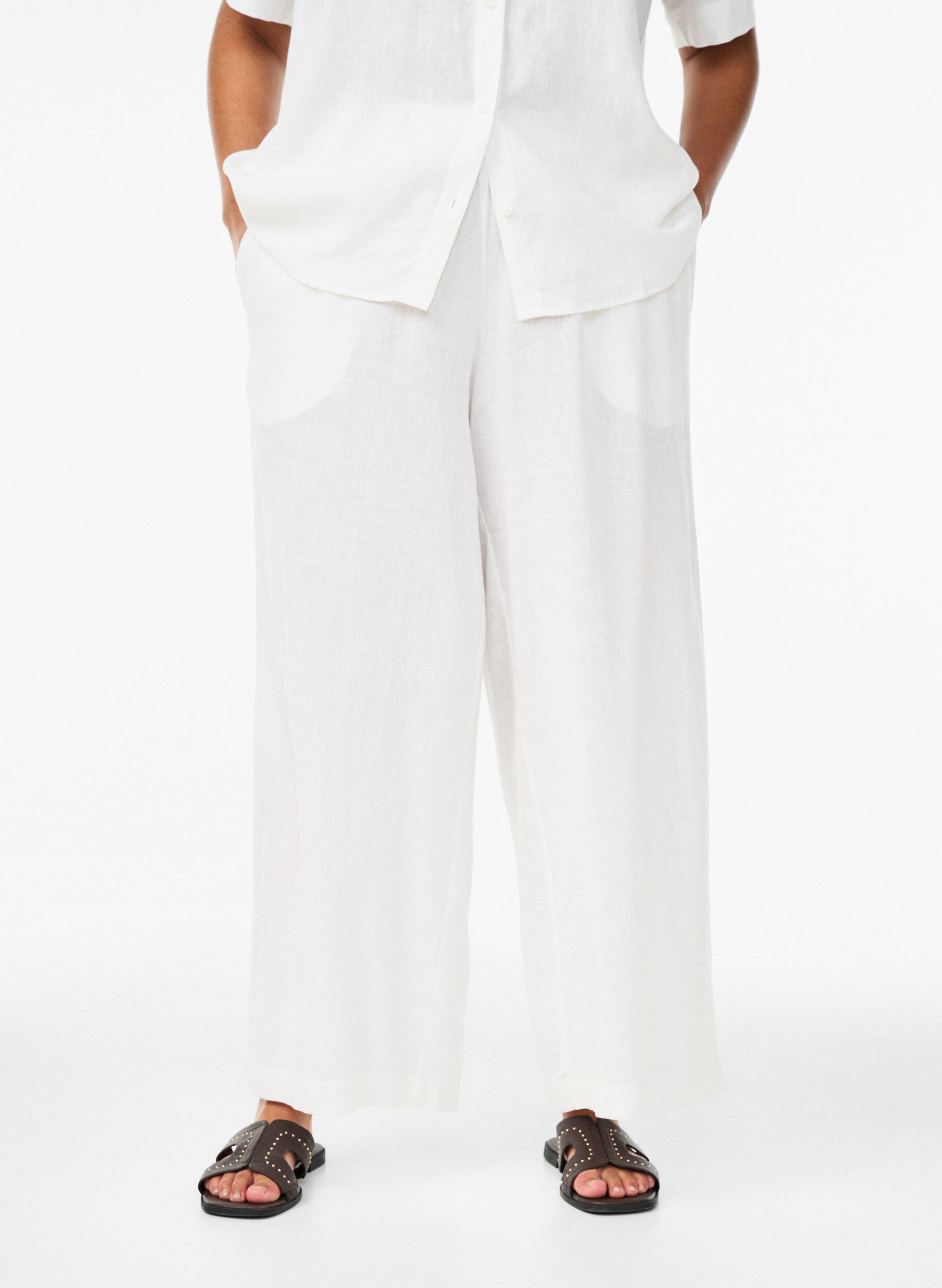 Zizzifashion Wide-leg linen and viscose trousers, White, Model image number 2