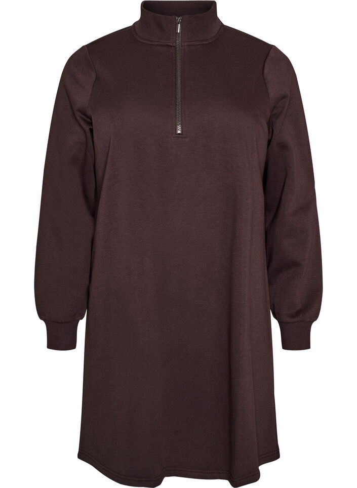 Sweatshirt dress with a high ribbed collar and zip, Brown, Packshot image number 0
