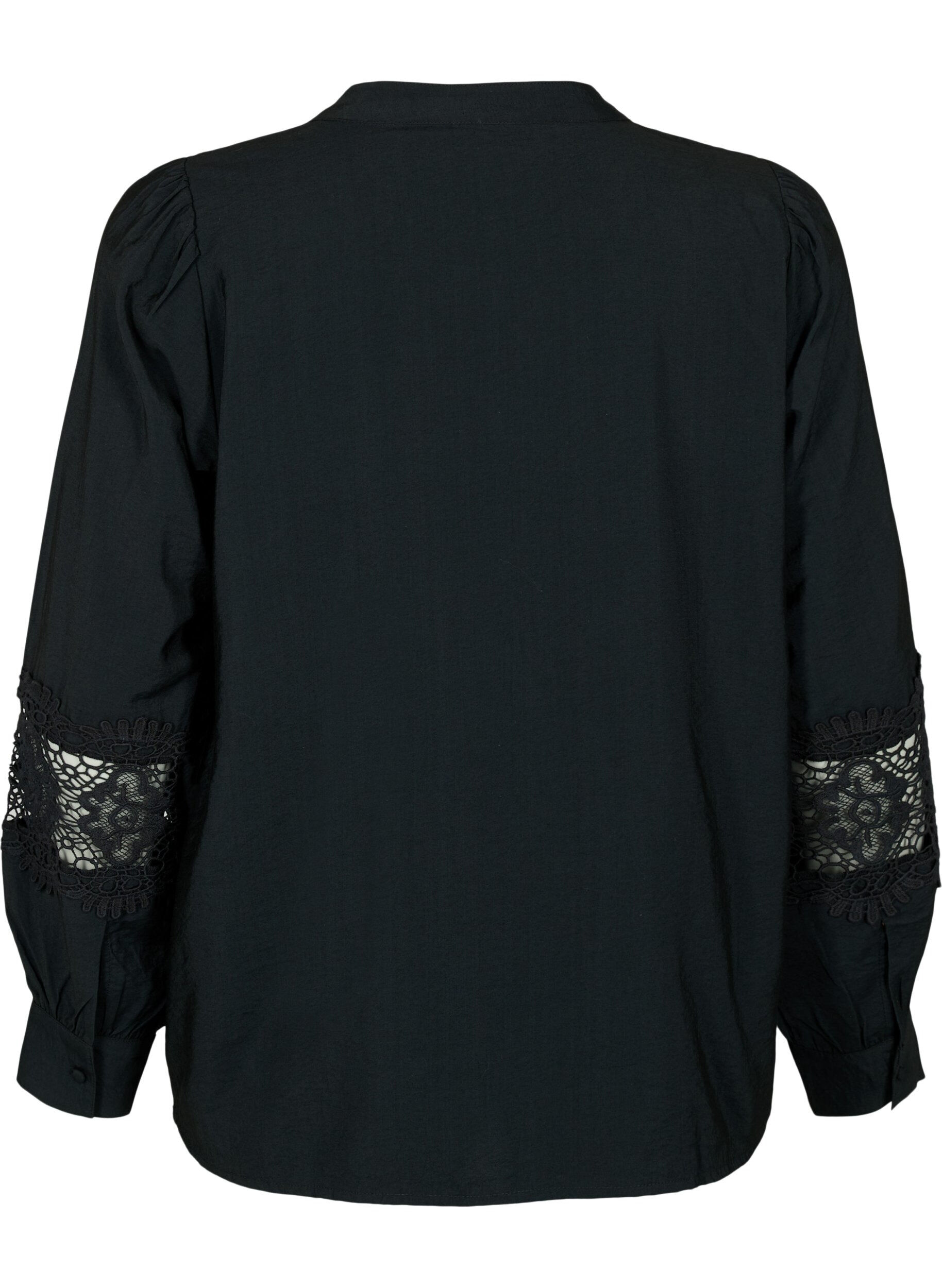 Zizzifashion Viscose blouse with crocheted details, Black, Packshot image number 1