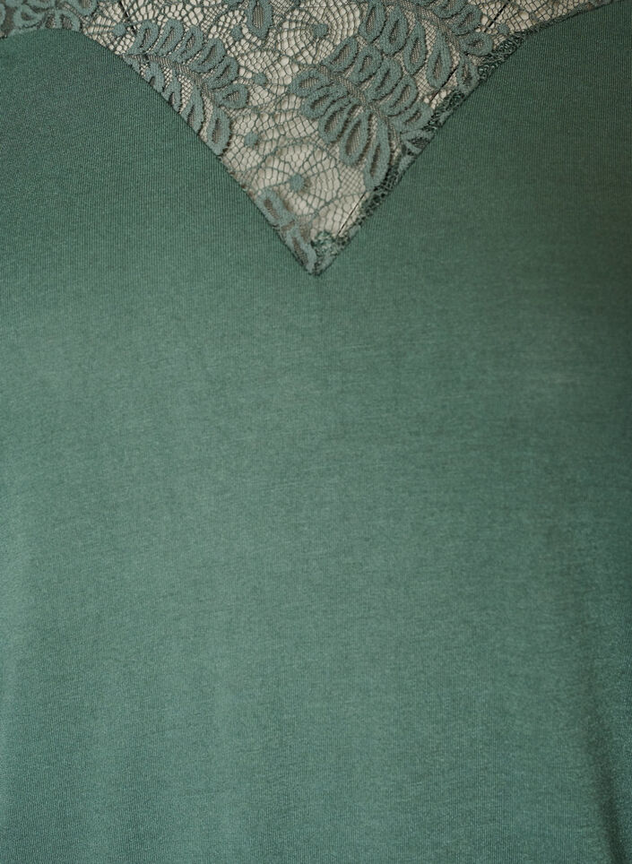 Blouse with lace insert and balloon sleeves, Green, Packshot image number 2