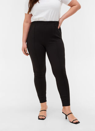 7/8-length leggings with decorative seams, Black, Model image number 2