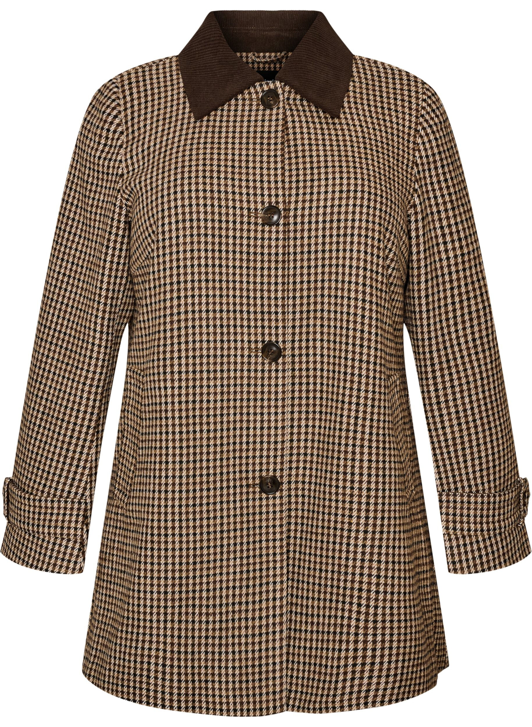 ZizzifashionChecked coat with corduroy collar, Brown, Packshot image number 0