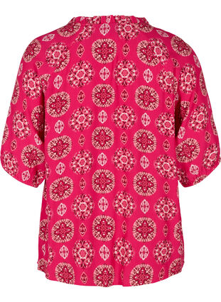 Printed viscose blouse with 3/4-length sleeves, Pink Indian , Packshot image number 1