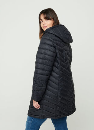 Long, quilted, lightweight jacket, Black, Model image number 1