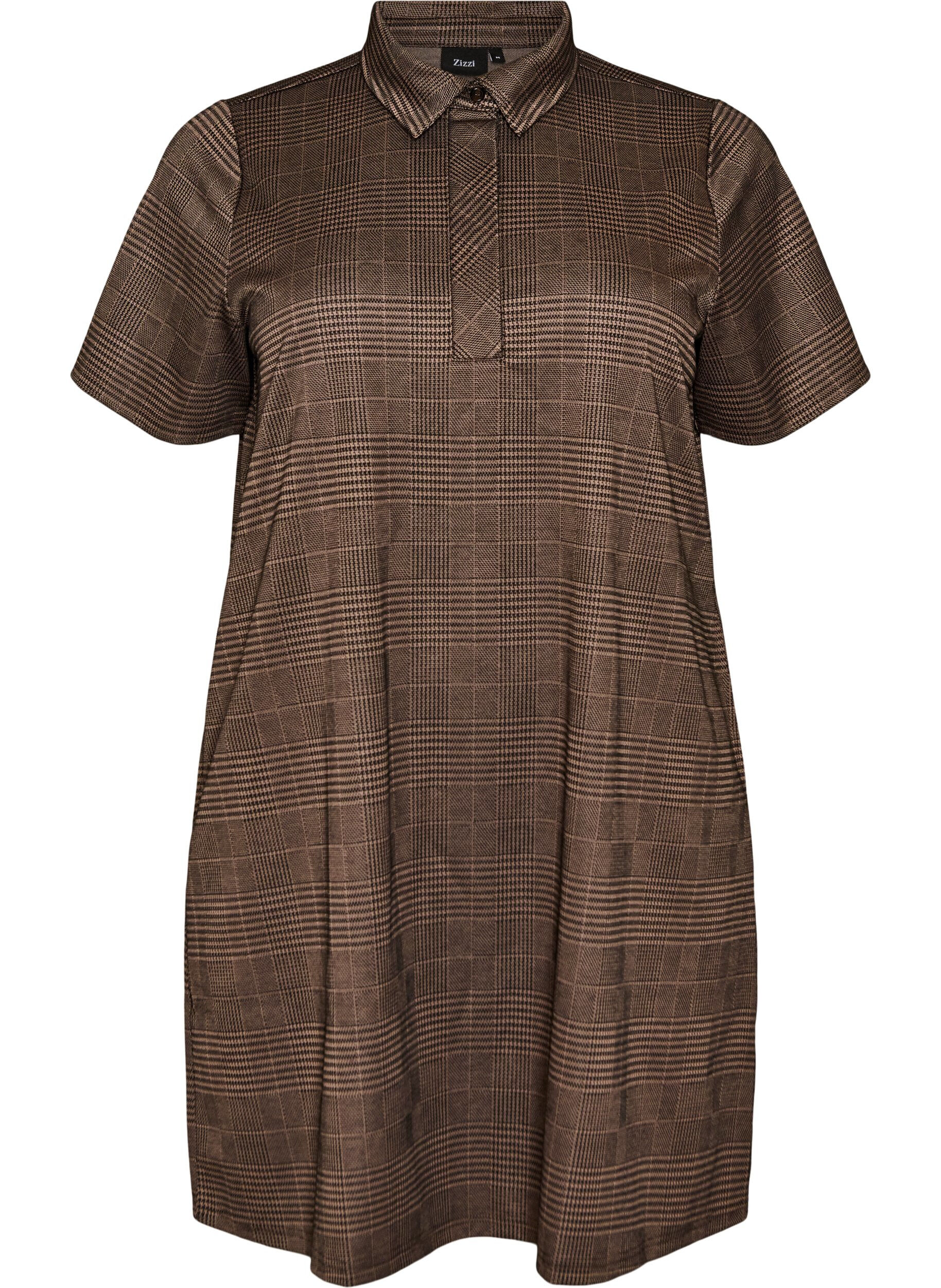 Short checked dress with a shirt collar