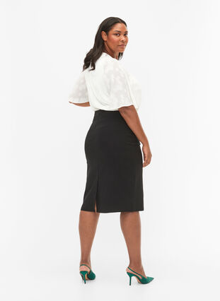 Tight-fitting midi skirt with slit, Black, Model image number 1