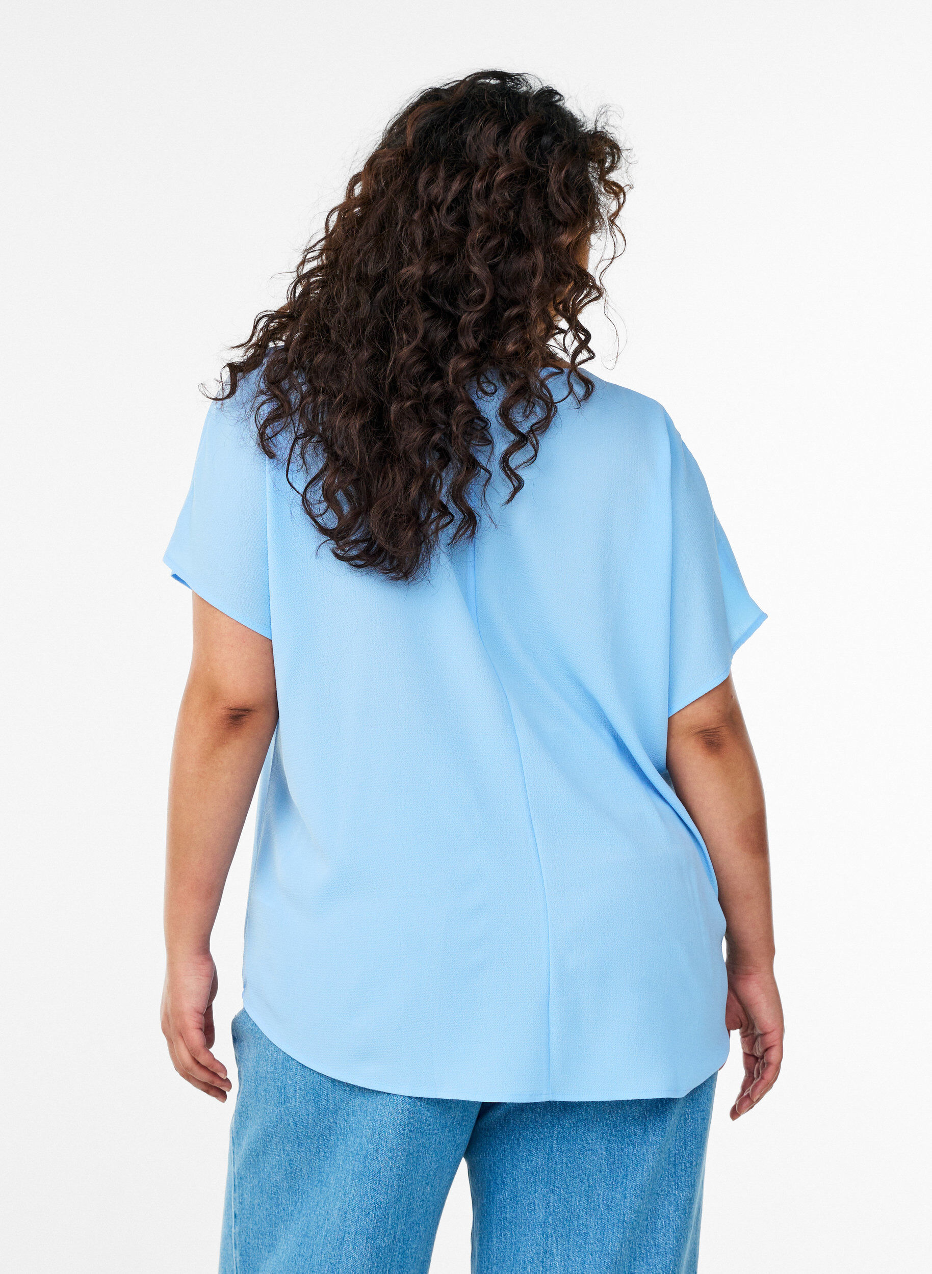 Zizzifashion Blouse with short sleeves and a round neckline, Blue, Model image number 2