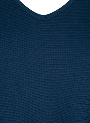 Cotton blouse with V-neck and 3/4 sleeves, Navy Blazer, Packshot image number 2