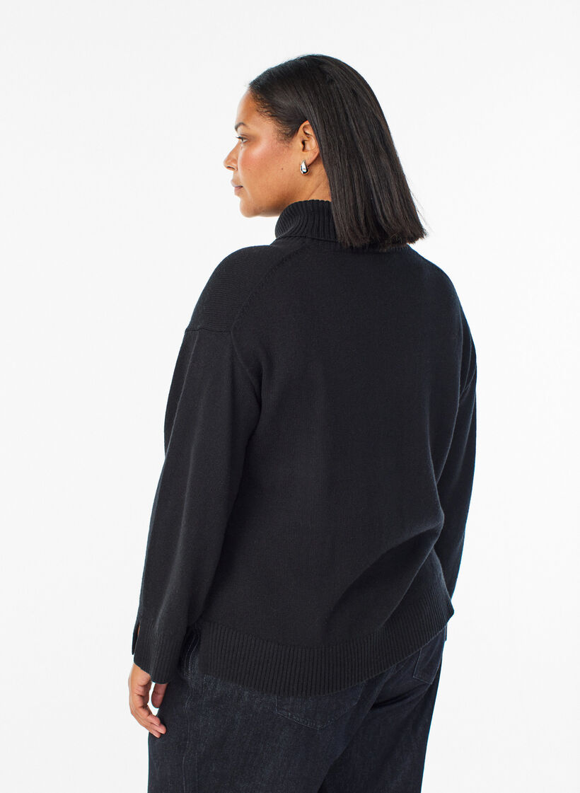 Knitted blouse with merino wool and turtleneck, Black, Model image number 2