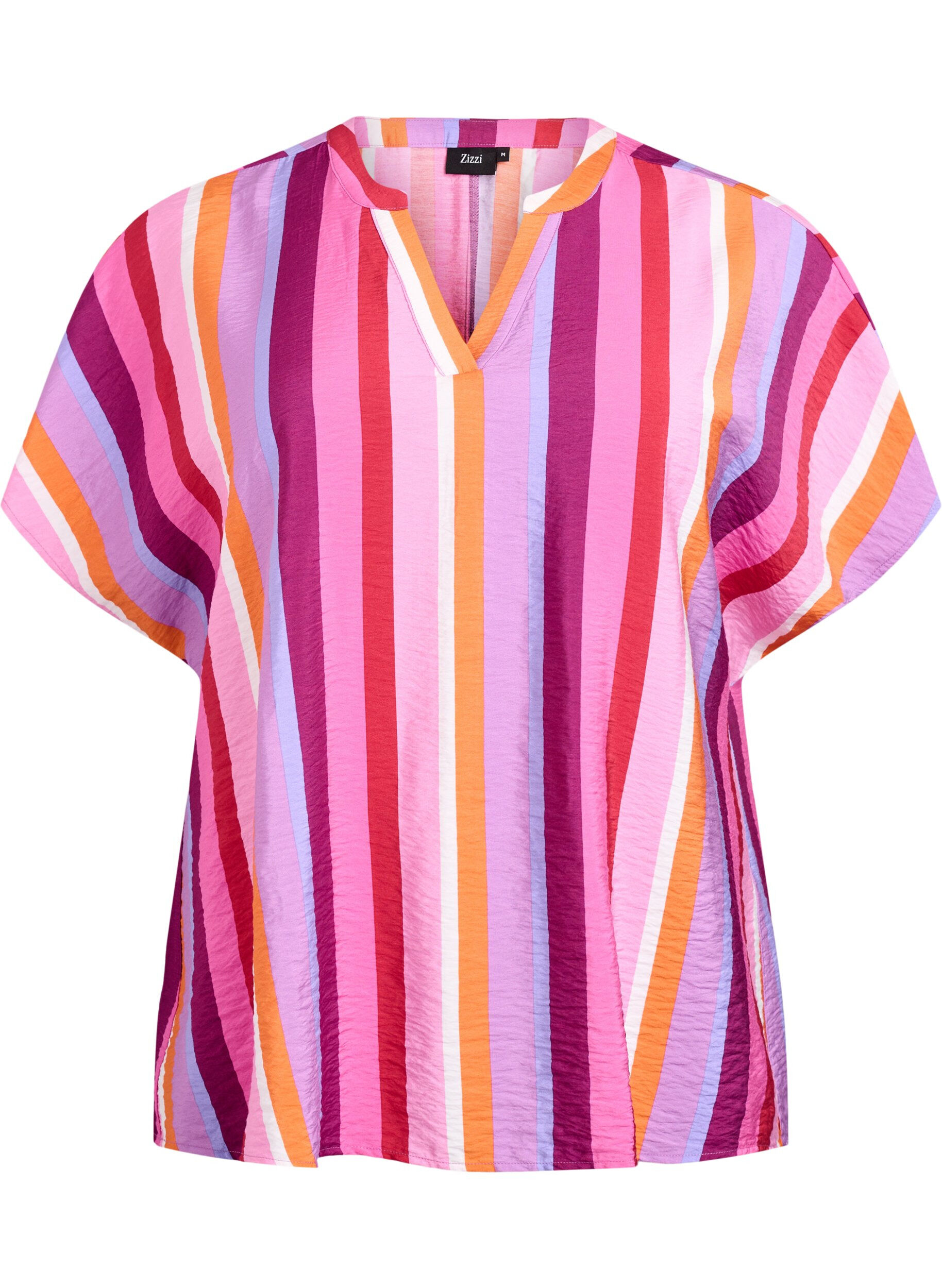 Zizzifashion Striped viscose blouse with short sleeves, Pink, Packshot image number 0