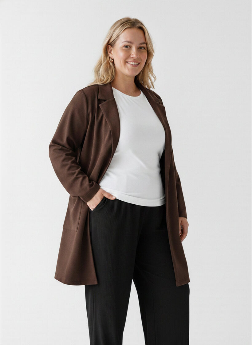Long blazer with pockets, Brown, Model image number 0