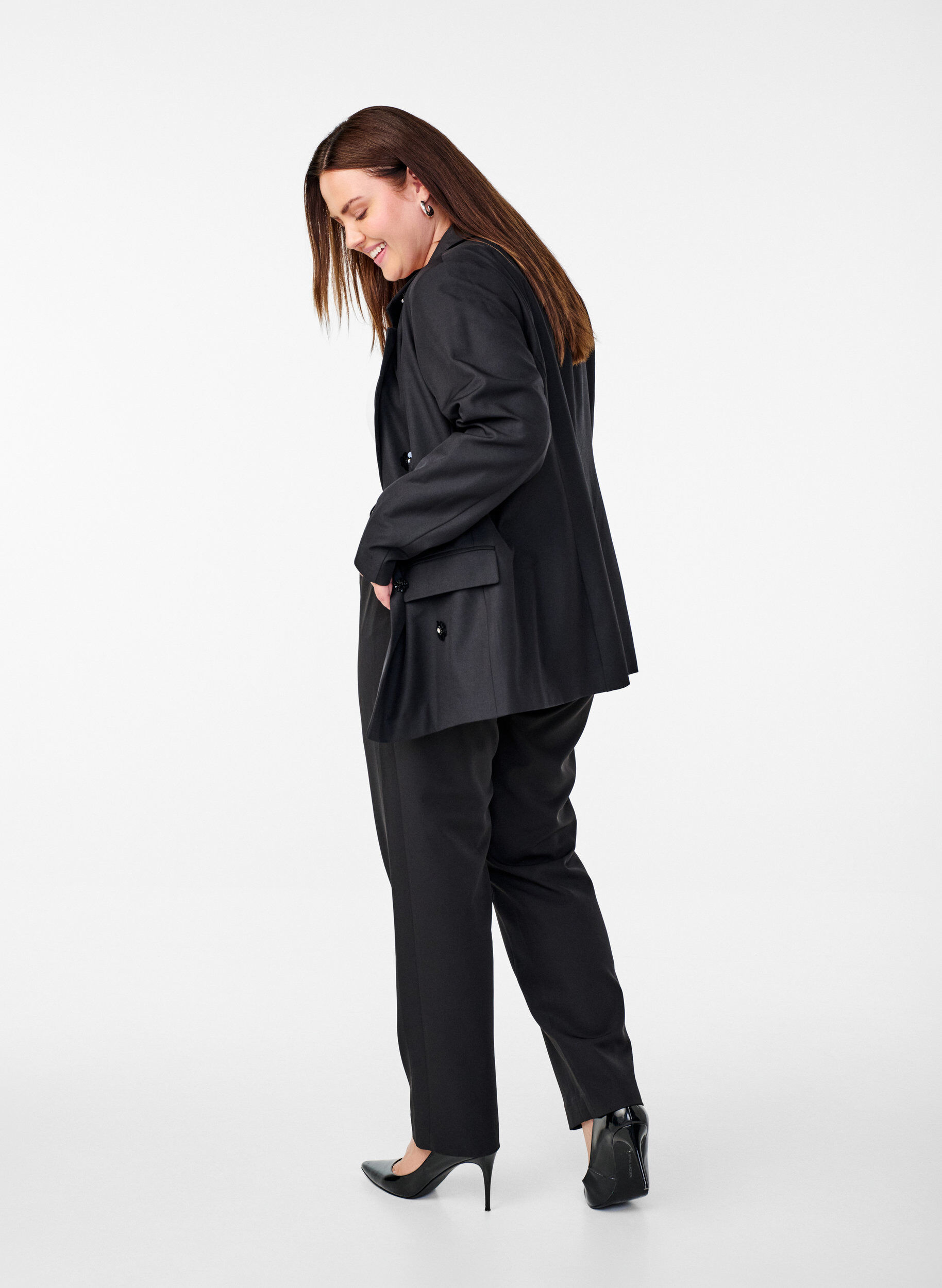 Zizzifashion Trousers with pockets and straight leg, Black, Model image number 1