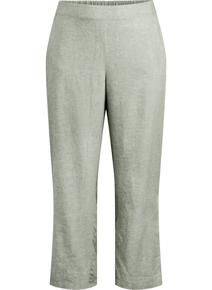Loose trousers in linen and viscose, Green, Packshot image number 0