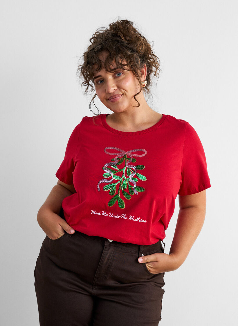 Christmas t-shirt in organic cotton, Red, Model image number 0