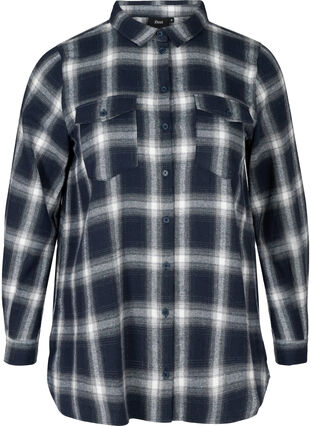 Checked shirt with chest pockets, Navy checked, Packshot image number 0