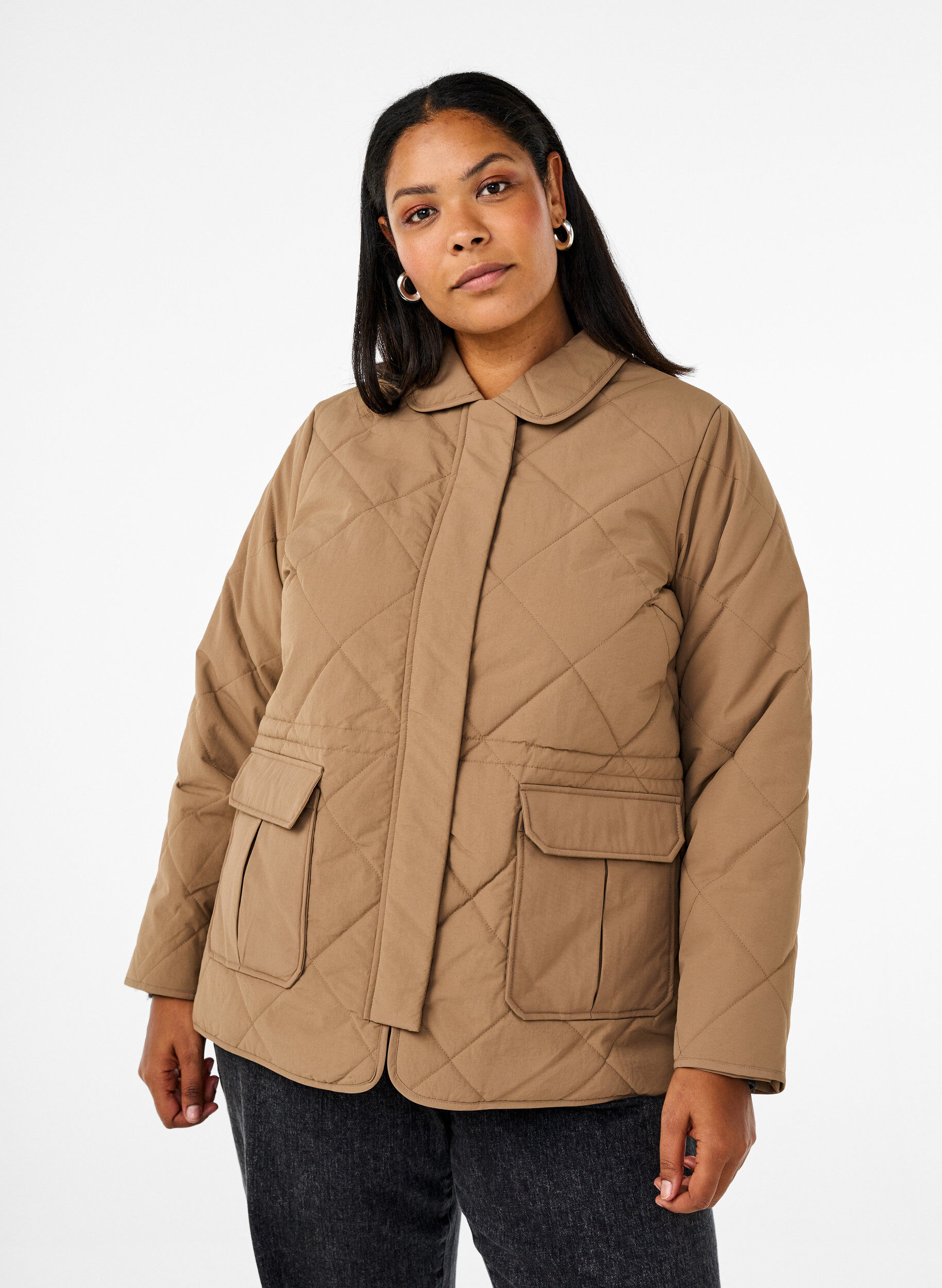 Quilted jacket with collar and pockets, Brown, Model