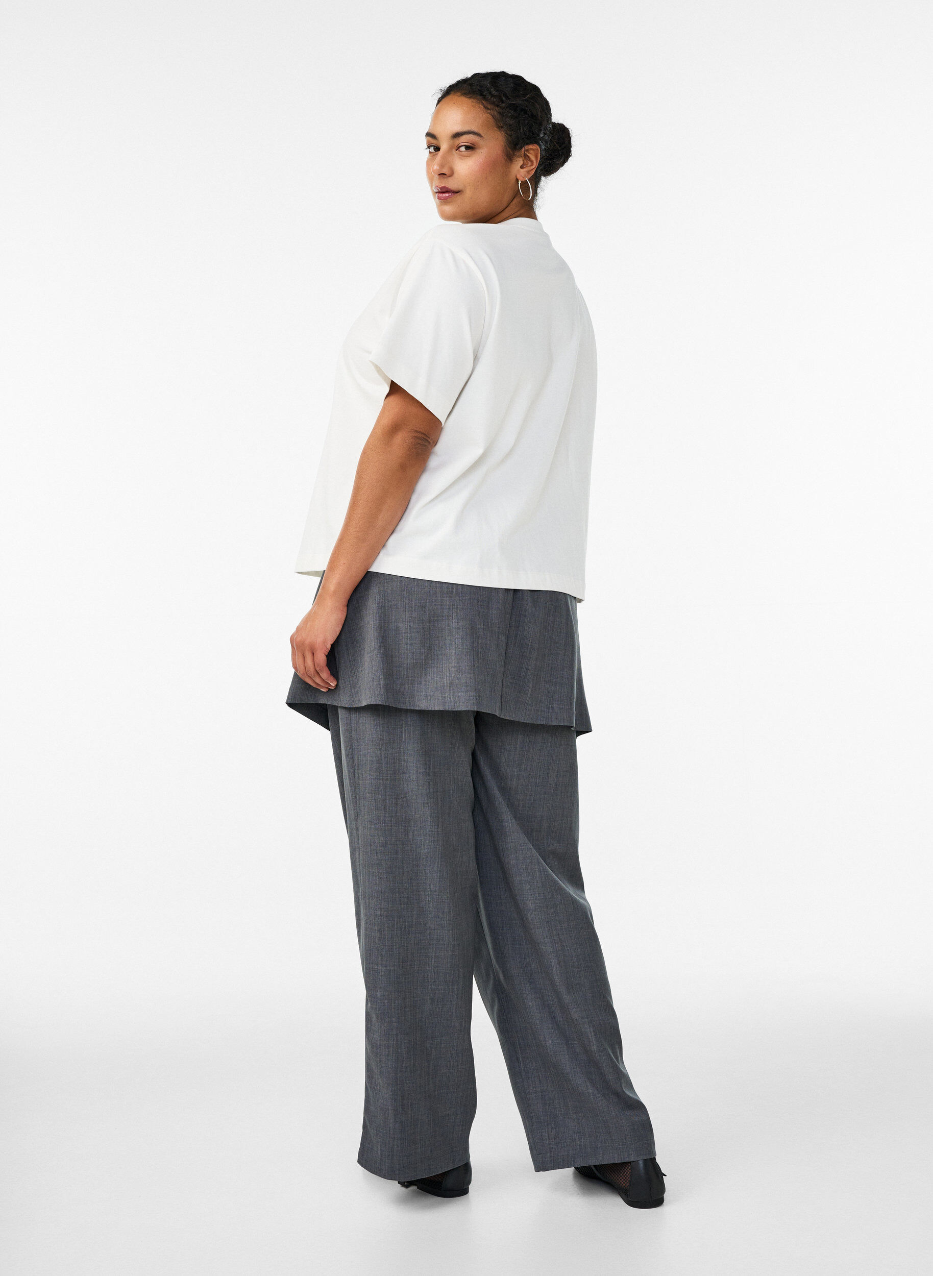 Zizzifashion Straight fit trousers with skirt, Dark Grey, Model image number 1