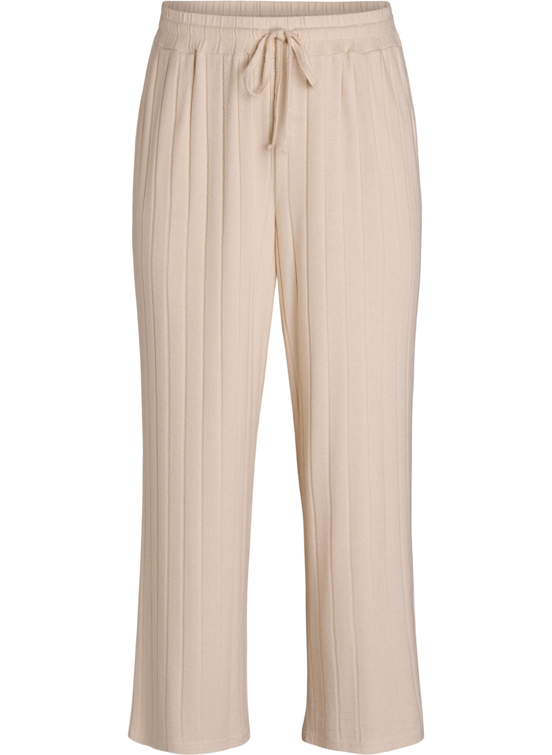 Zizzifashion Ribbed jersey lounge trousers with a high waist, Beige, Packshot image number 0