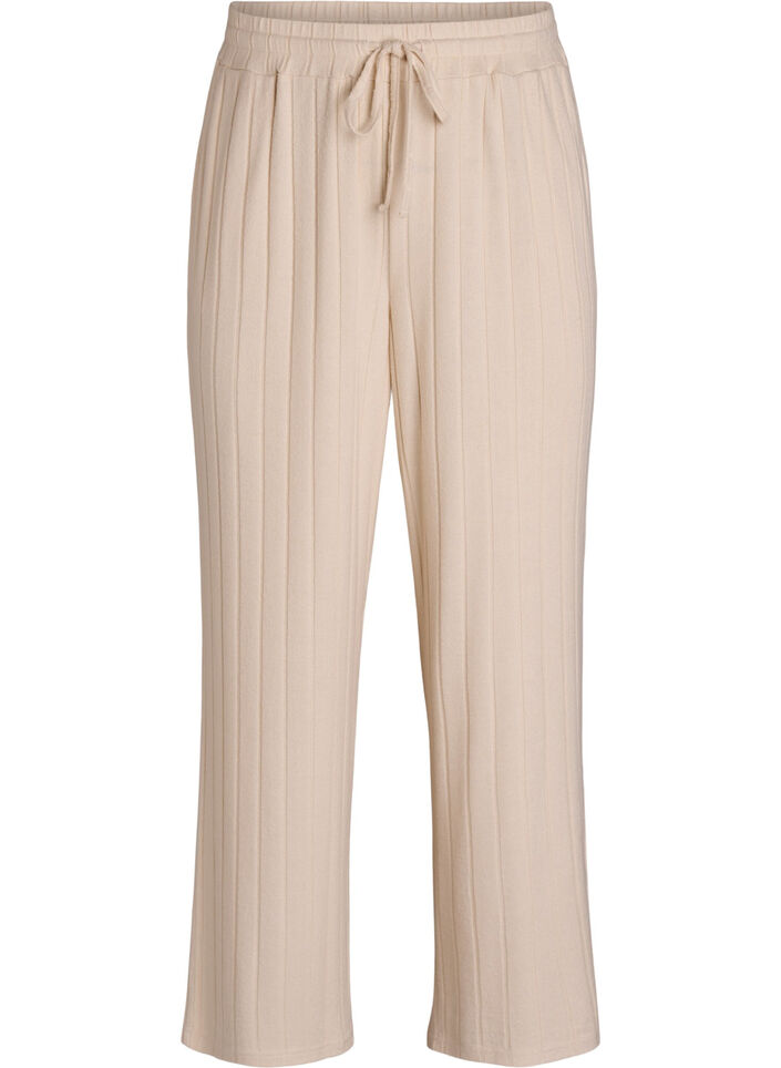Ribbed jersey lounge trousers with a high waist, Beige, Packshot image number 0