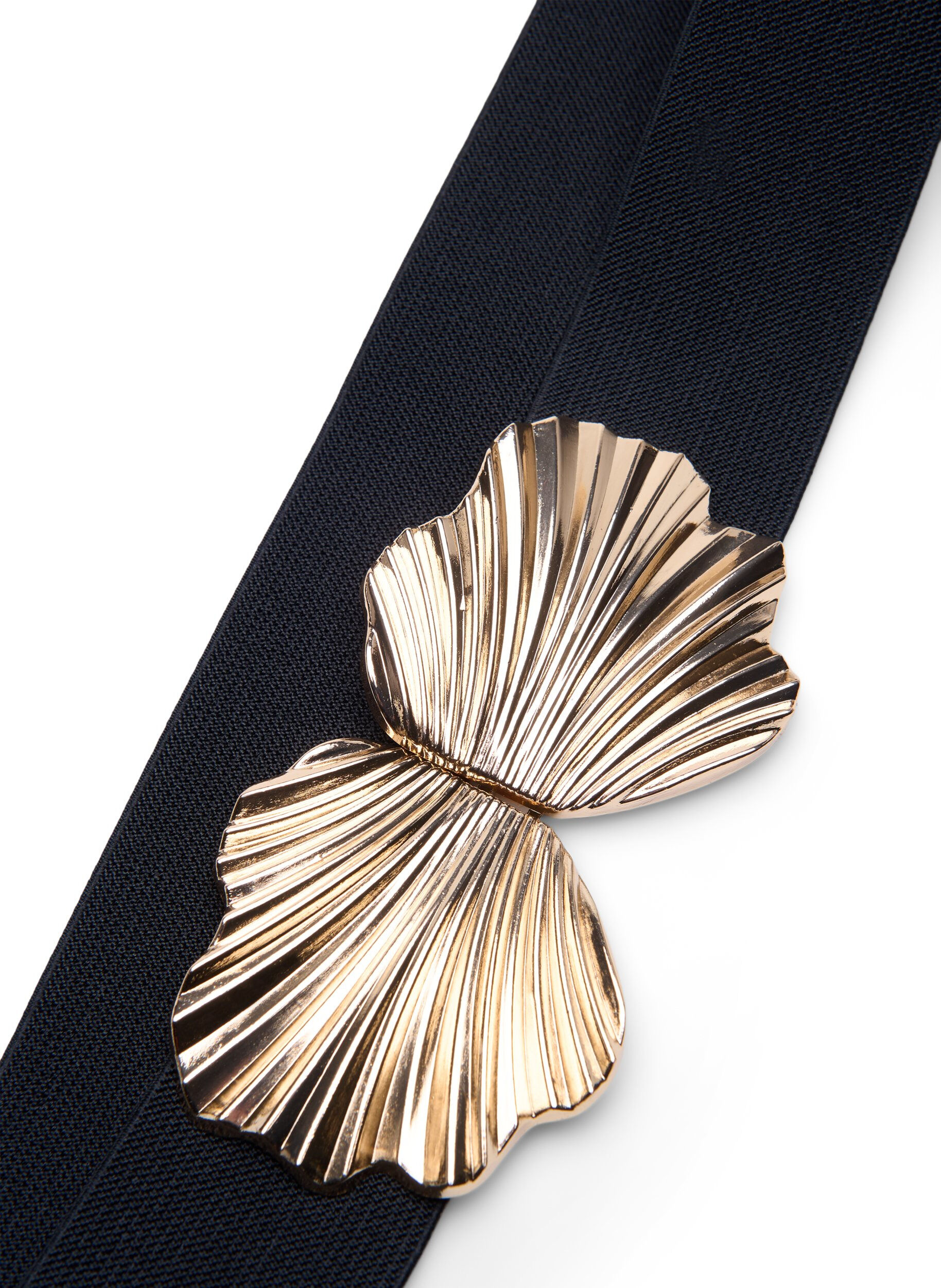 Zizzifashion Stretchy waist belt with gold-colored buckle, Black, Packshot image number 2