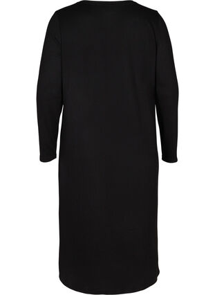 Plain dress with long sleeves and slit, Black, Packshot image number 1