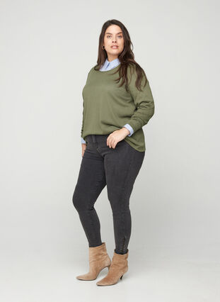 Long-sleeved blouse with round neck, Deep Lichen Green, Model image number 2