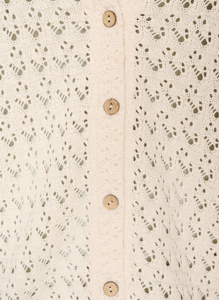 Knitted cardigan with eyelet embroidery and a V-neck, Beige, Packshot image number 2