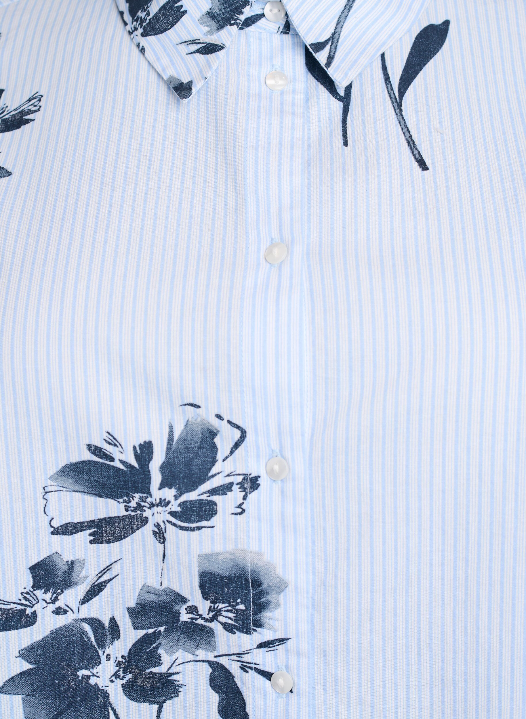 Zizzifashion Striped shirt with floral print and 3/4 sleeves, Light Blue, Packshot image number 2
